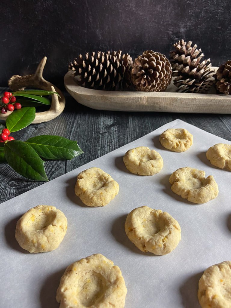 orange spice lingonberry thumbprint cookies