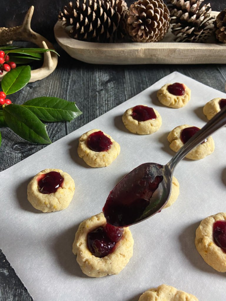 orange thumbprint cookies with lingonberry jam