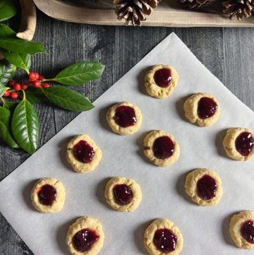 orange spice thumbprint cookies with lingonberry jam