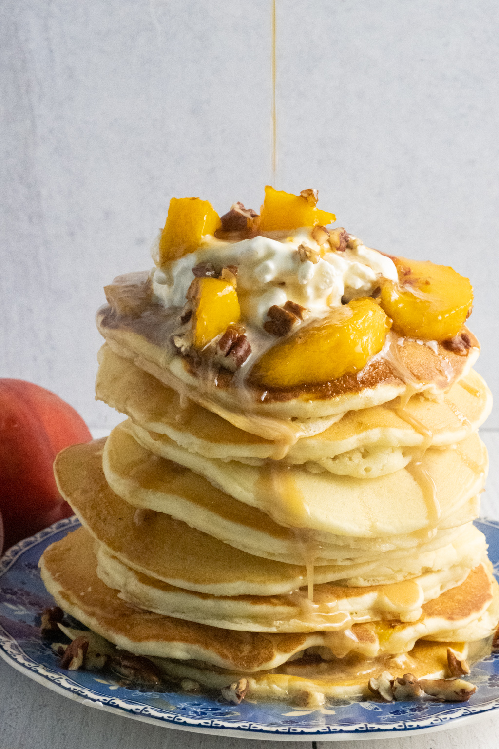 Peach Pancakes with Bourbon Pecan Syrup ⋆ The Dessertivore