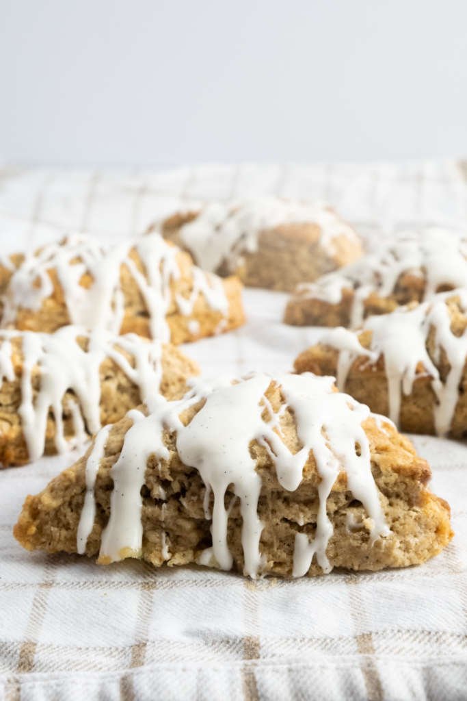 chai infused pear scones with vanilla bean glaze