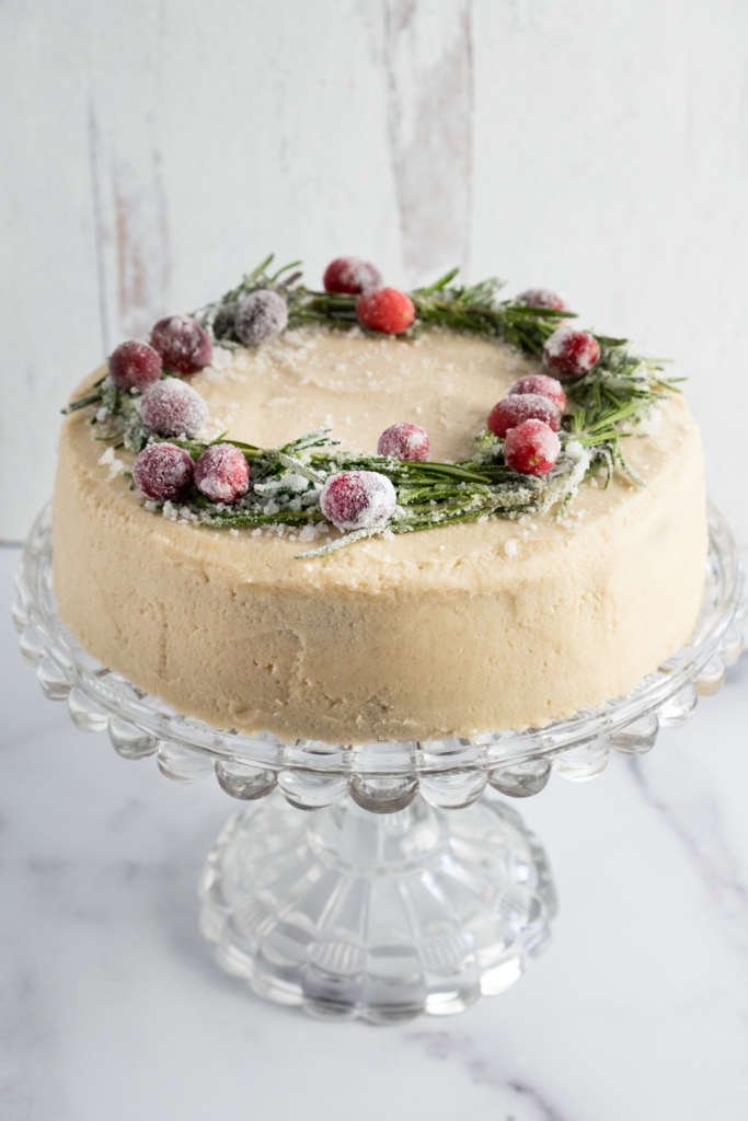 chai layer cake with orange curd and cinnamon buttercream frosting