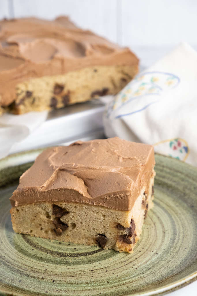 banana chocolate chip sheet cake with nutella frosting