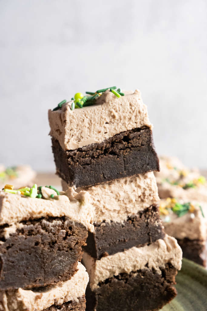Easy Irish Cream Brownies with Whipped Cream Cheese Frosting
